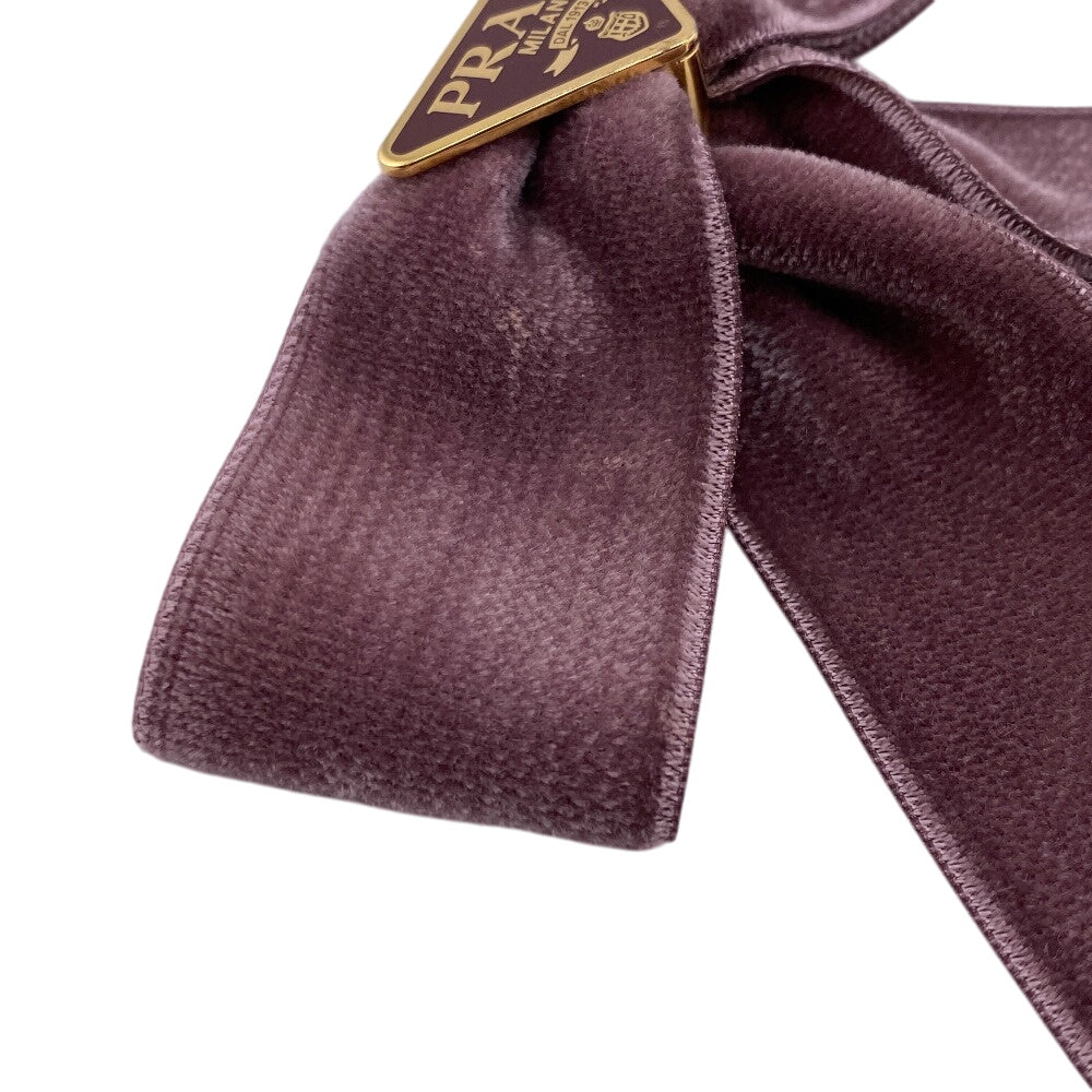 PRADA Valletta 1IF154 Velor pink Triangle Plate Ribbon hair accessory