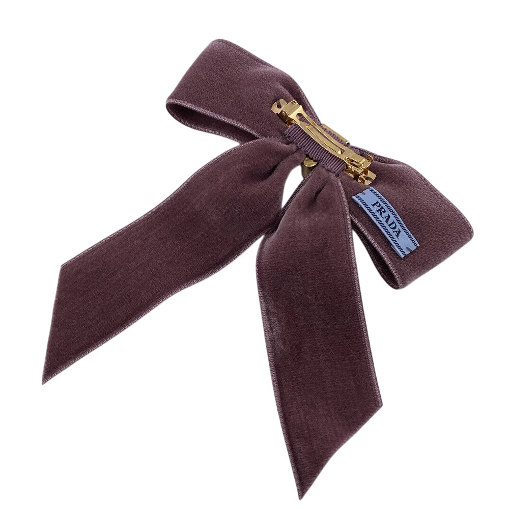 PRADA Valletta 1IF154 Velor pink Triangle Plate Ribbon hair accessory