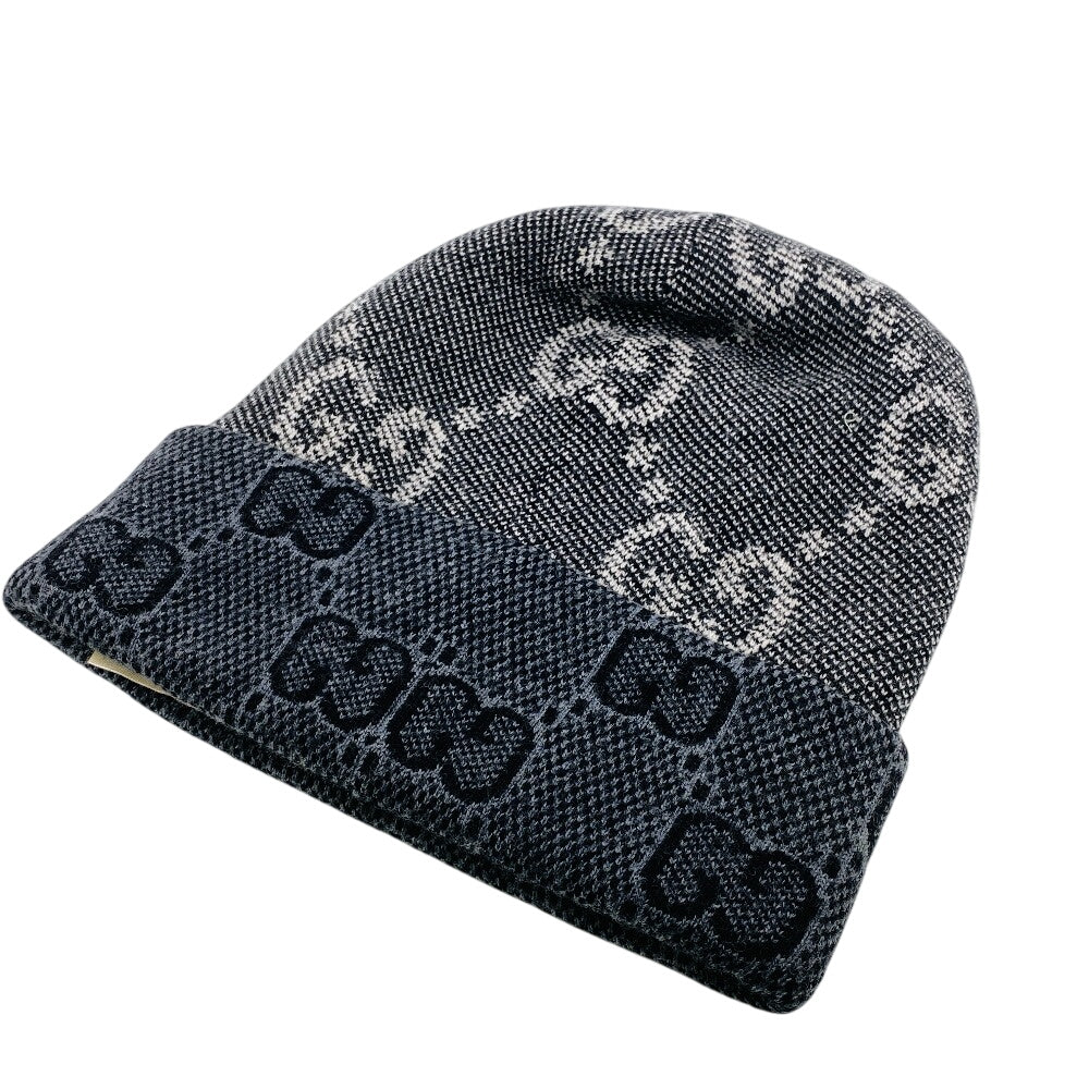 GUCCI Knit cap 716585 wool gray GG M 58 22cm