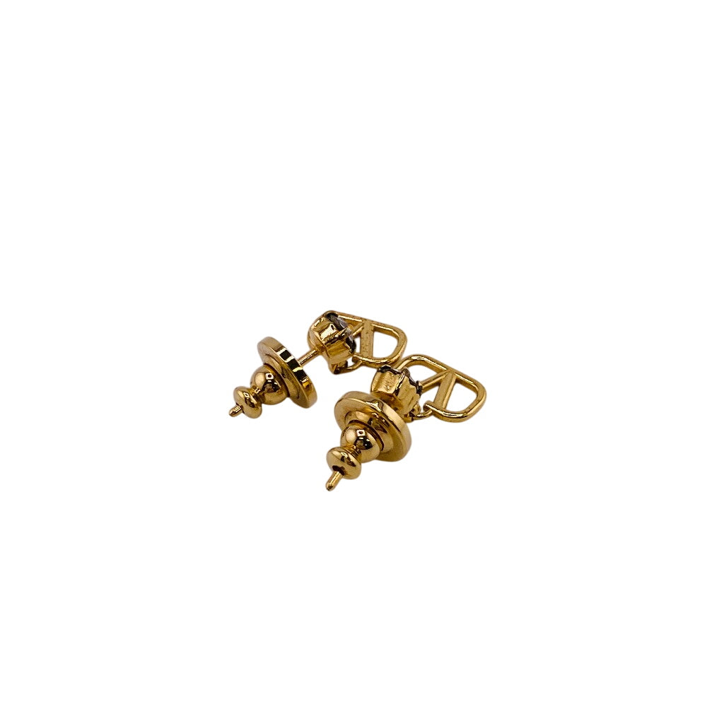 VALENTINO Pierce Gold Plated gold V logo rhinestone Women Used Authentic