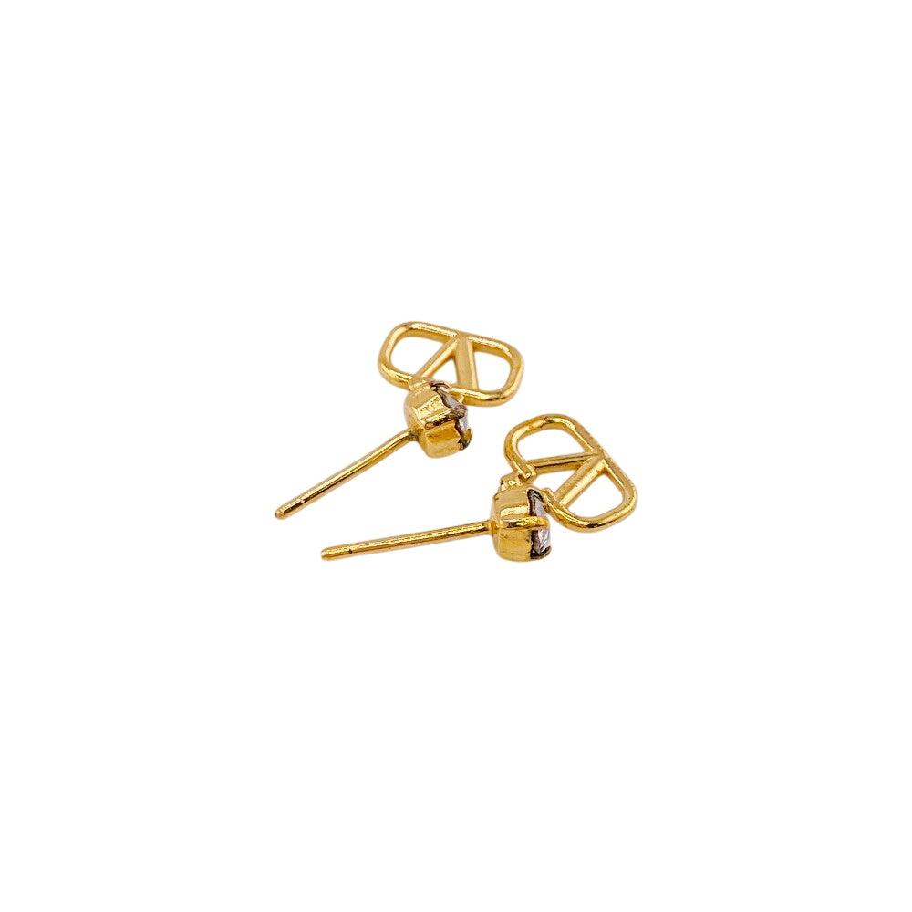 VALENTINO Pierce Gold Plated gold V logo rhinestone Women Used Authentic
