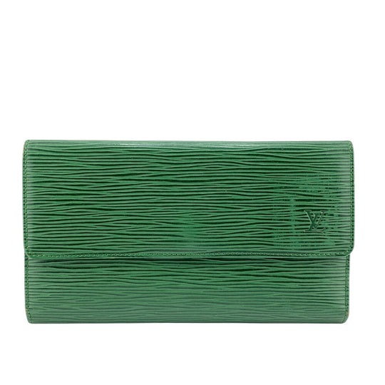 LOUIS VUITTON Long Wallet Purse M63384 Patent leather green Epi Porto Tresor mens(Unisex) Used Authentic
