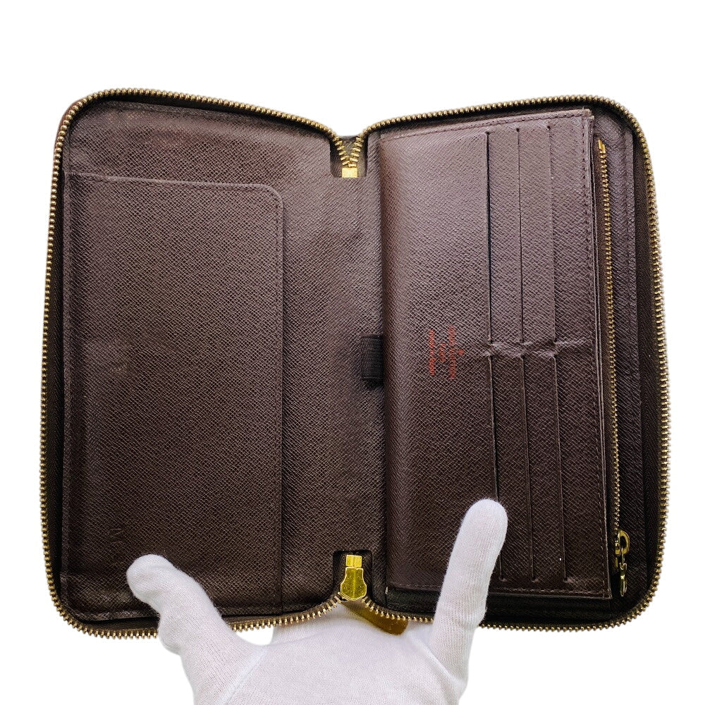 LOUIS VUITTON Long Wallet Purse N60003 leather Brown Zip Around Damier Zippy Organizer mens(Unisex) Used Authentic