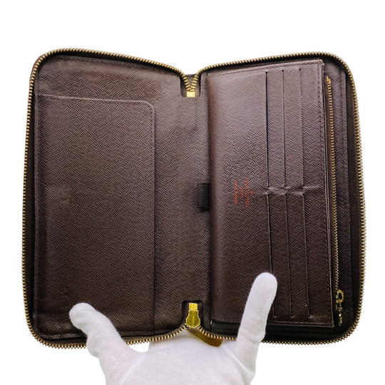 LOUIS VUITTON Long Wallet Purse N60003 leather Brown Zip Around Damier Zippy Organizer mens(Unisex) Used Authentic