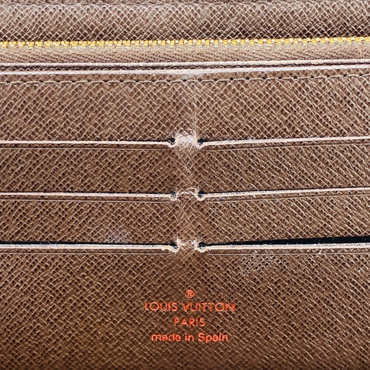 LOUIS VUITTON Long Wallet Purse N60003 leather Brown Zip Around Damier Zippy Organizer mens(Unisex) Used Authentic