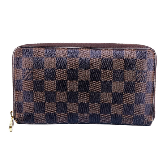 LOUIS VUITTON Long Wallet Purse N60003 leather Brown Zip Around Damier Zippy Organizer mens(Unisex) Used Authentic