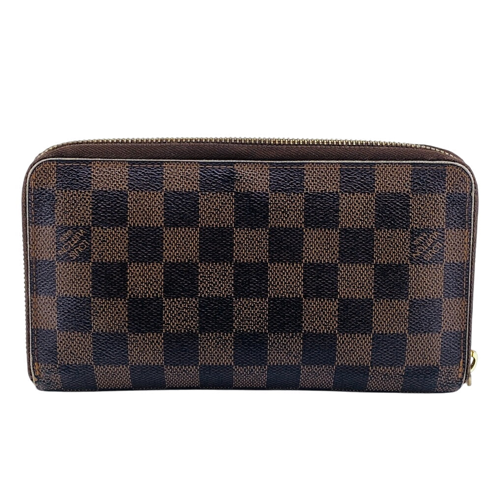 LOUIS VUITTON Long Wallet Purse N60003 leather Brown Zip Around Damier Zippy Organizer mens(Unisex) Used Authentic