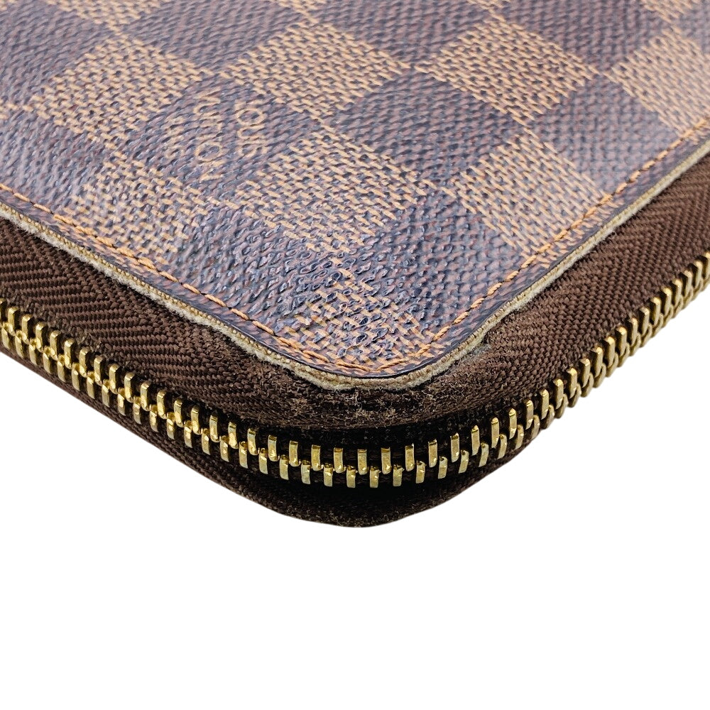 LOUIS VUITTON Long Wallet Purse N60003 leather Brown Zip Around Damier Zippy Organizer mens(Unisex) Used Authentic