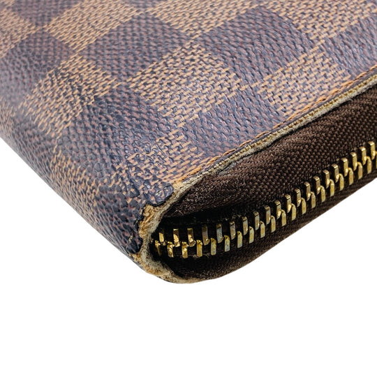 LOUIS VUITTON Long Wallet Purse N60003 leather Brown Zip Around Damier Zippy Organizer mens(Unisex) Used Authentic