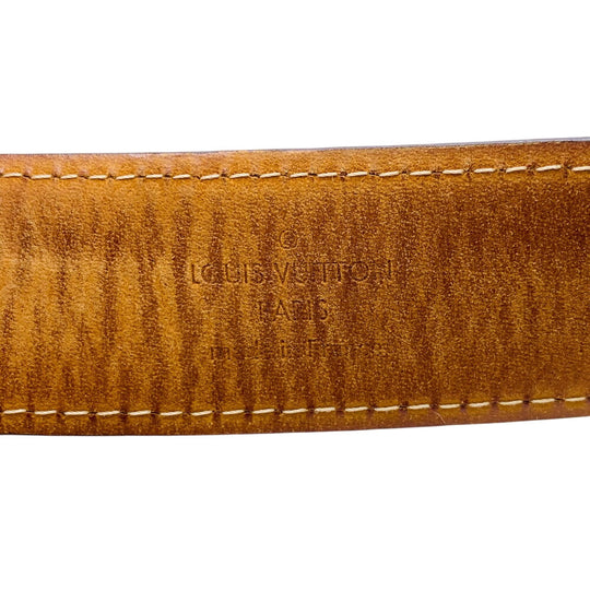 LOUIS VUITTON belt M6995 Damier canvas, leather Brown Saintur Damier Ellipse Damier mens Used Authentic