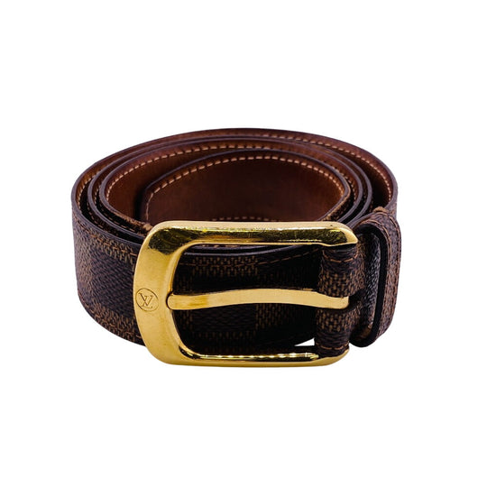 LOUIS VUITTON belt M6995 Damier canvas, leather Brown Saintur Damier Ellipse Damier mens Used Authentic