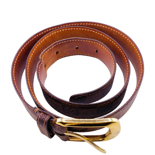 LOUIS VUITTON belt M6995 Damier canvas, leather Brown Saintur Damier Ellipse Damier mens Used Authentic