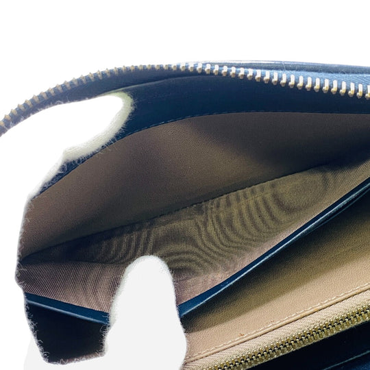 BOTTEGAVENETA Long Wallet Purse leather Navy Zip Around INTRECCIATO mens(Unisex) Used Authentic
