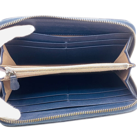 BOTTEGAVENETA Long Wallet Purse leather Navy Zip Around INTRECCIATO mens(Unisex) Used Authentic
