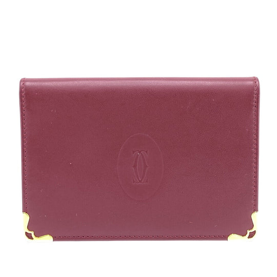CARTIER Card Case leather Bordeaux name card holder Must Line Women Used Authentic