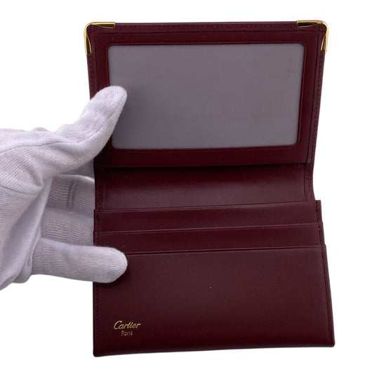 CARTIER Card Case leather Bordeaux name card holder Must Line Women Used Authentic