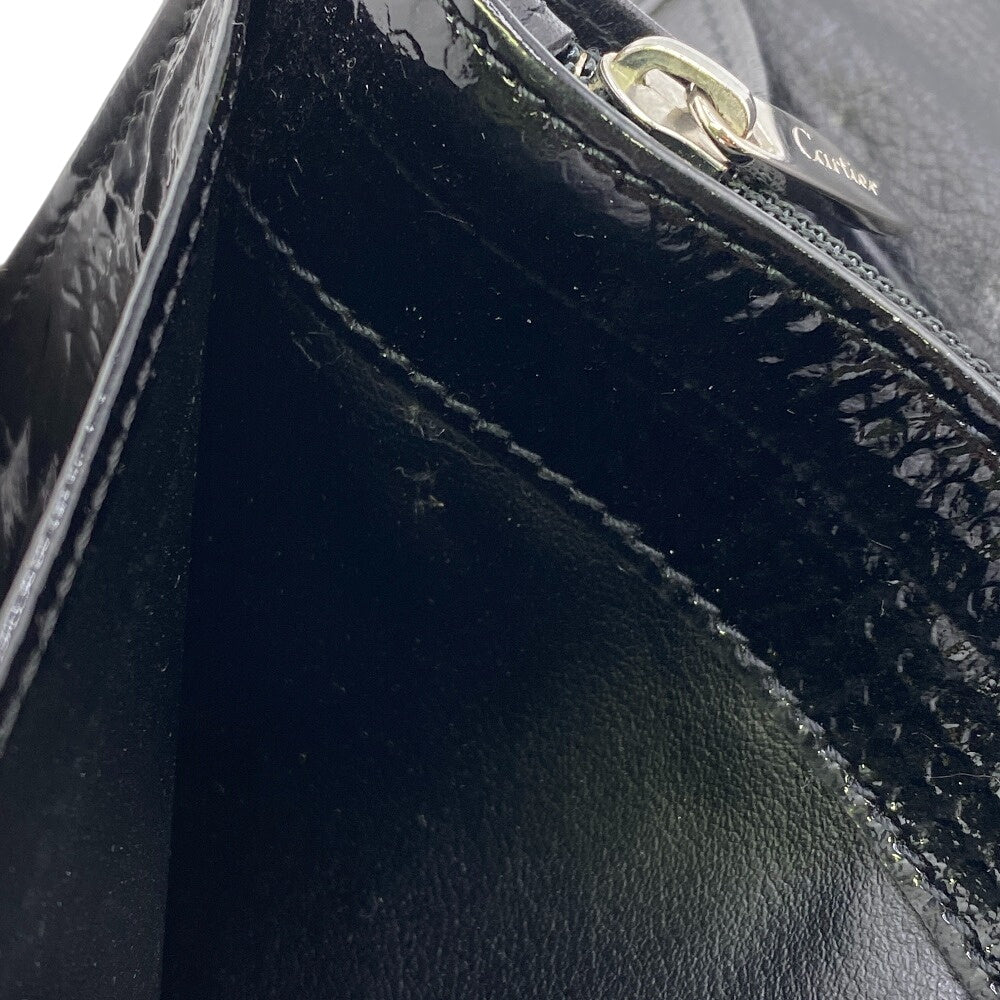CARTIER Long Wallet Purse Patent leather black happy Birthday mens Used Authentic