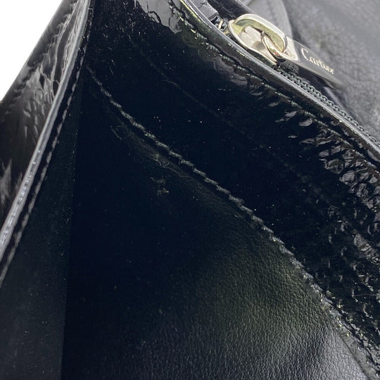 CARTIER Long Wallet Purse Patent leather black happy Birthday mens Used Authentic