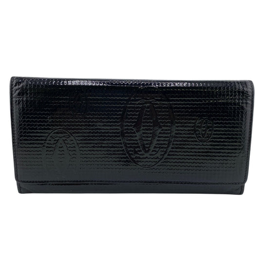 CARTIER Long Wallet Purse Patent leather black happy Birthday mens Used Authentic