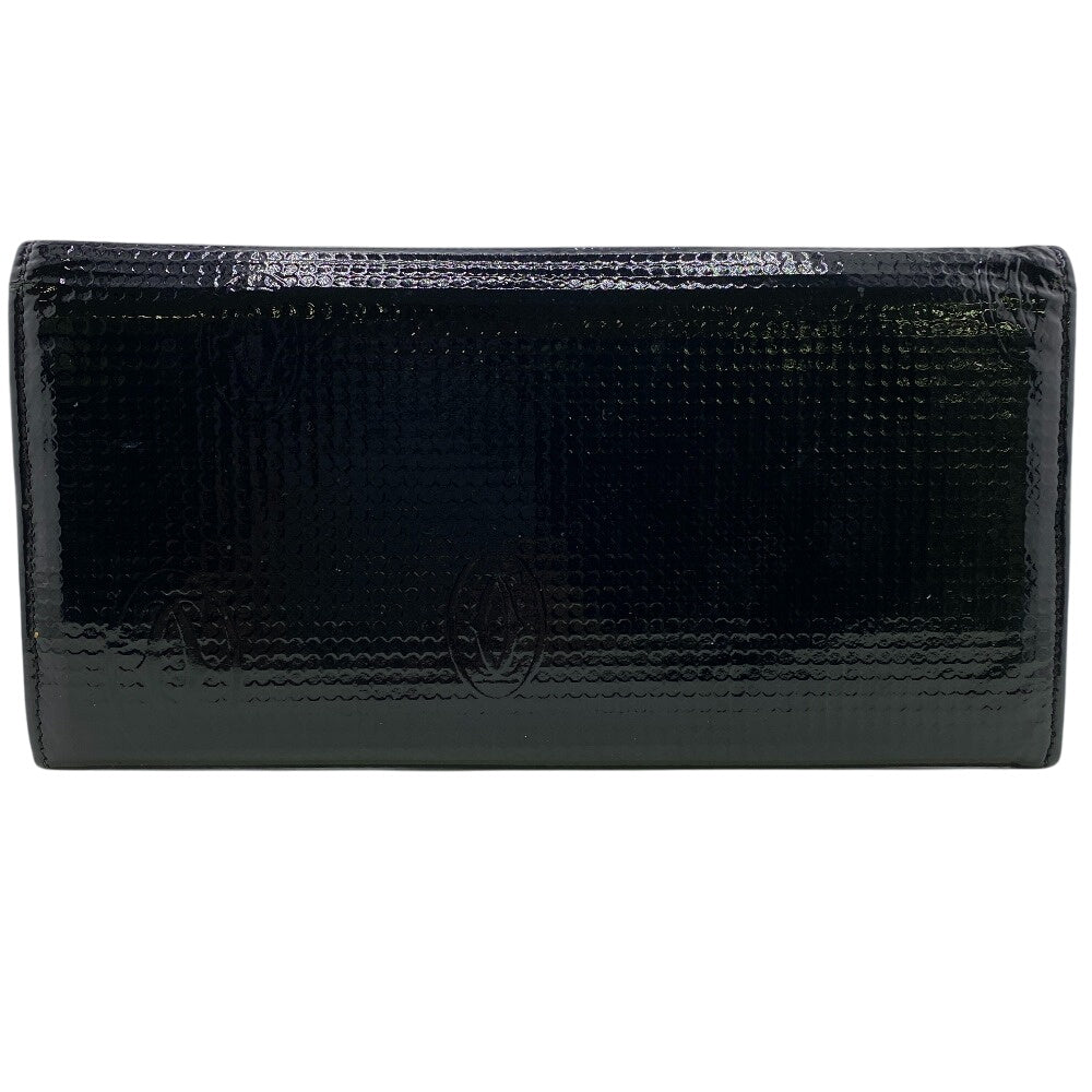 CARTIER Long Wallet Purse Patent leather black happy Birthday mens Used Authentic