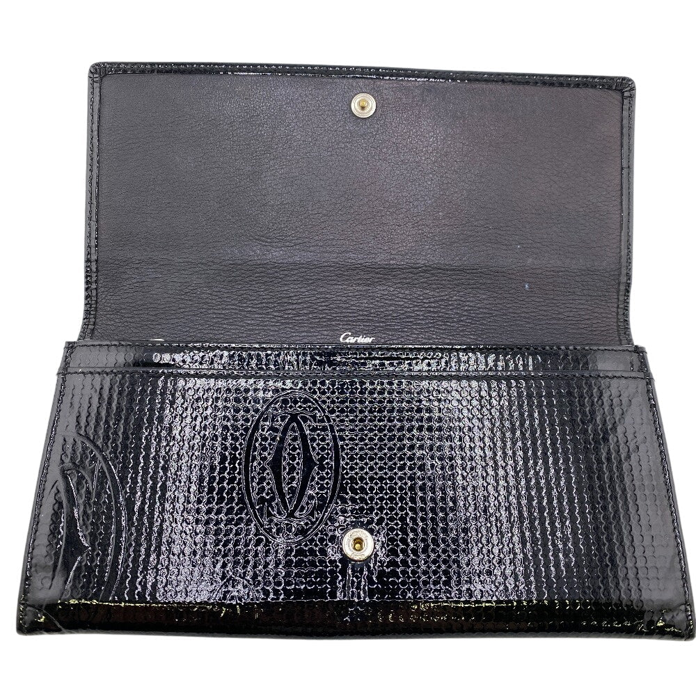 CARTIER Long Wallet Purse Patent leather black happy Birthday mens Used Authentic