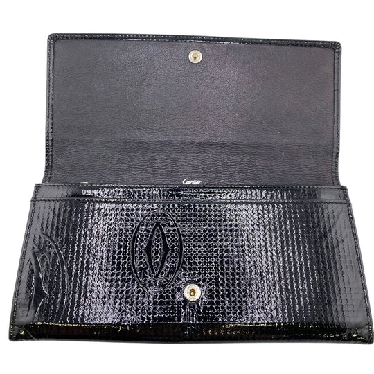 CARTIER Long Wallet Purse Patent leather black happy Birthday mens Used Authentic