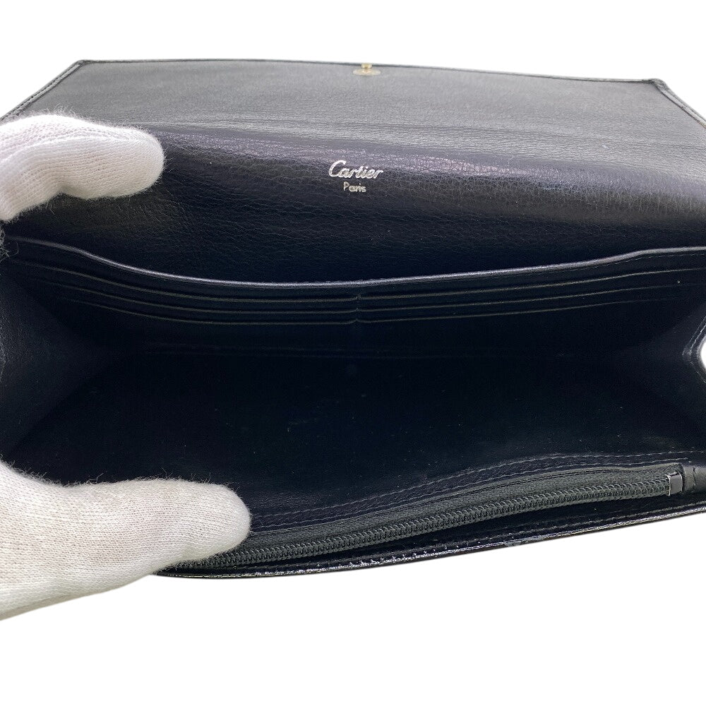 CARTIER Long Wallet Purse Patent leather black happy Birthday mens Used Authentic