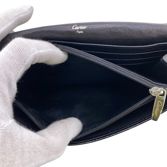 CARTIER Long Wallet Purse Patent leather black happy Birthday mens Used Authentic