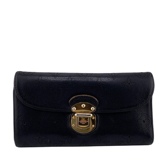 LOUIS VUITTON Long Wallet Purse M95549 leather black Portefeuille Mahina Amelia Women Used Authentic