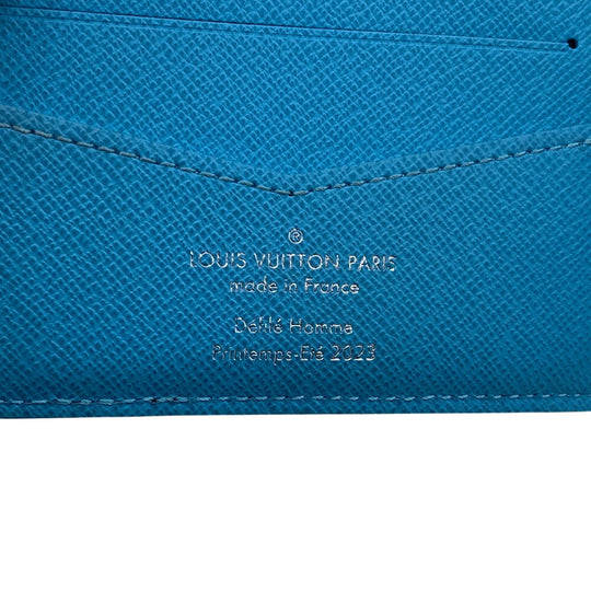 LOUIS VUITTON Bifold Wallet M82004 leather blue Compact Wallet Portefeuille Monogram slender mens Used Authentic