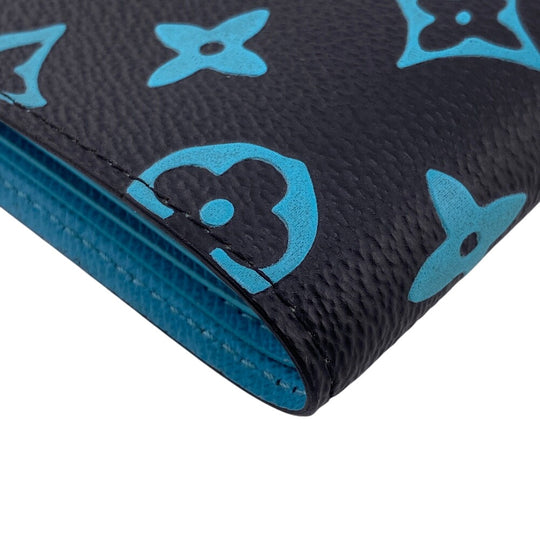 LOUIS VUITTON Bifold Wallet M82004 leather blue Compact Wallet Portefeuille Monogram slender mens Used Authentic