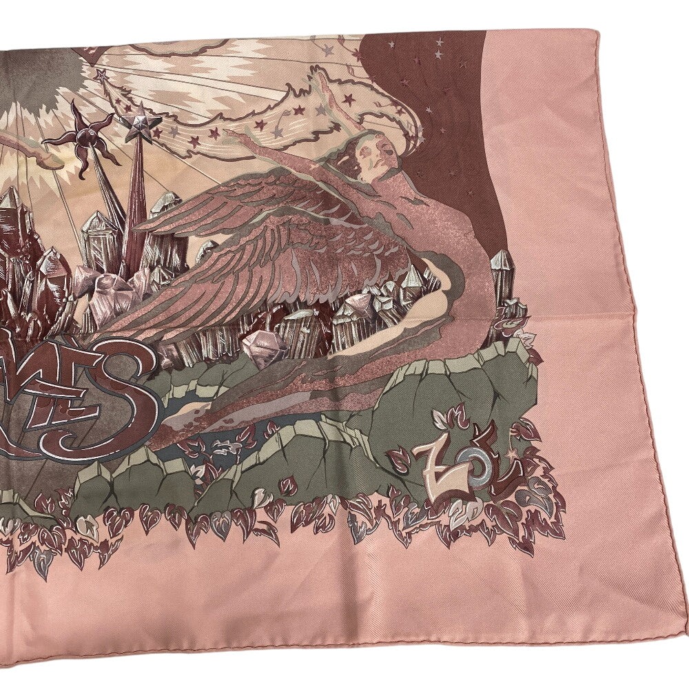 HERMES scarf silk pink AUBE LIBRE COMME L' ANGE Dawn Pegasus Carre90 Women Used Authentic