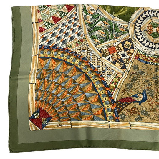 HERMES scarf silk green TROPHEES de VENISE Carre90