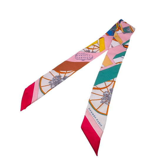 HERMES scarf silk pink SPRINGS SPRINGS 063932S Twilly