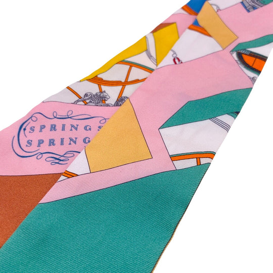 HERMES scarf silk pink SPRINGS SPRINGS 063932S Twilly