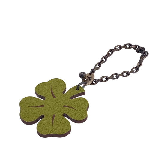 HERMES charm leather green Clover Lucky 4 Women Used Authentic