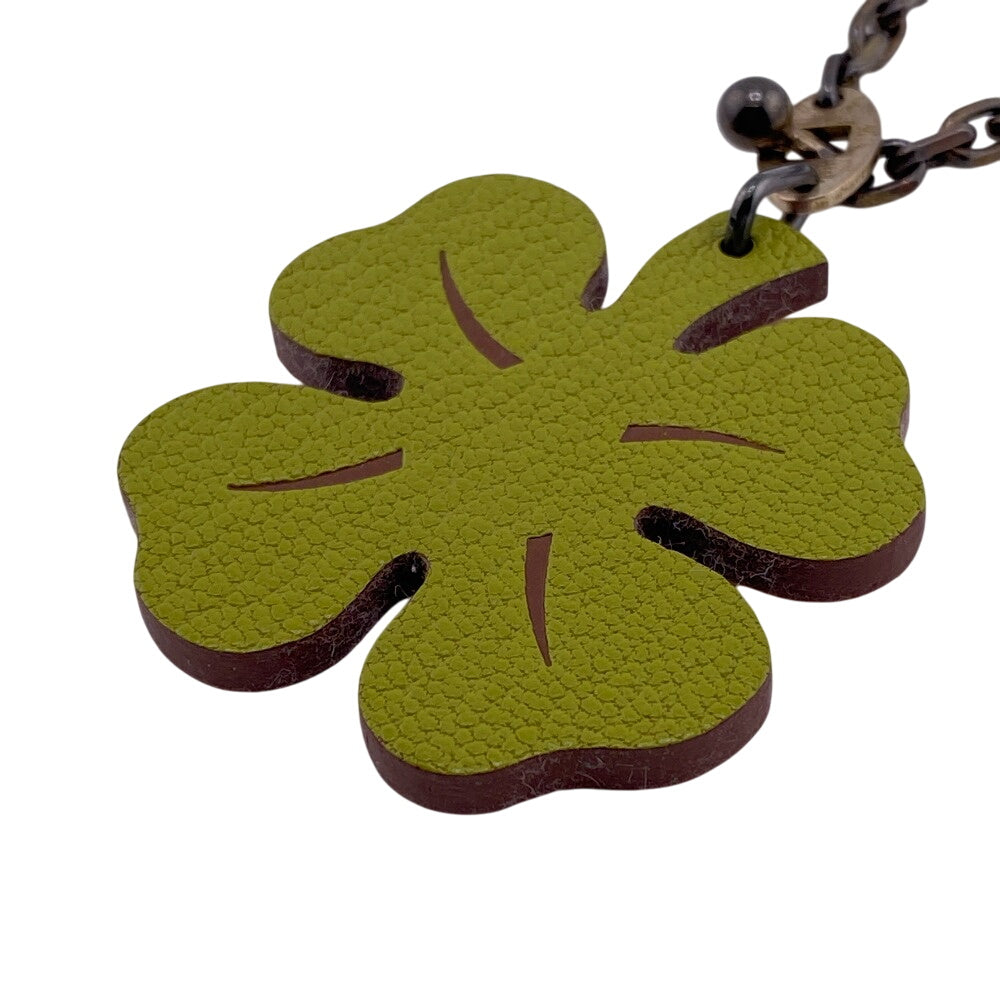 HERMES charm leather green Clover Lucky 4 Women Used Authentic