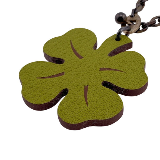 HERMES charm leather green Clover Lucky 4 Women Used Authentic