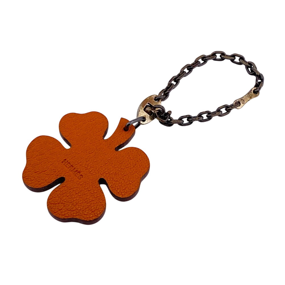 HERMES charm leather green Clover Lucky 4 Women Used Authentic