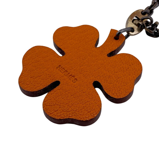HERMES charm leather green Clover Lucky 4 Women Used Authentic