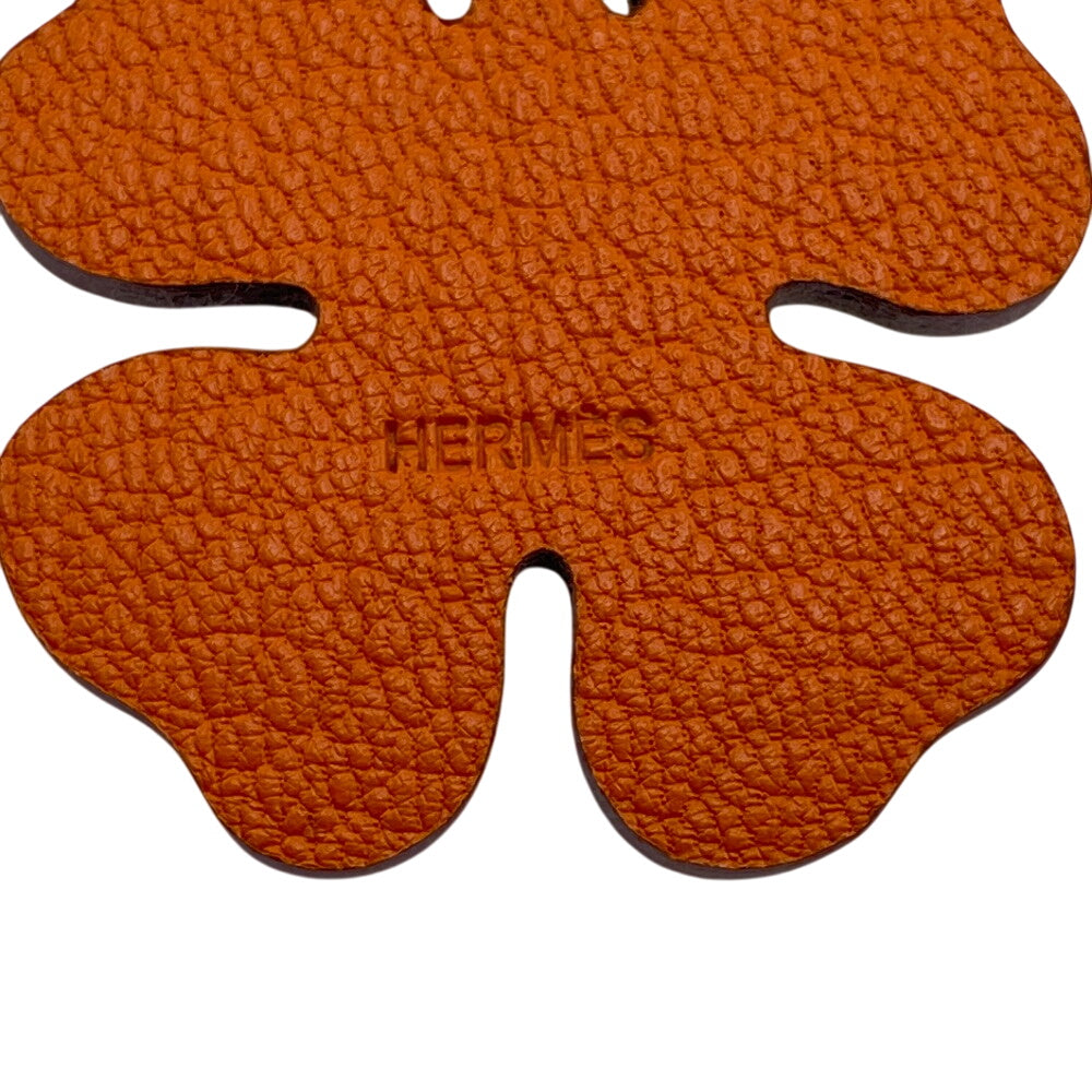 HERMES charm leather green Clover Lucky 4 Women Used Authentic