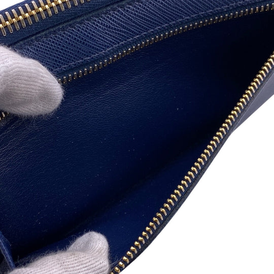 PRADA Long Wallet Purse 1ML183 leather blue Saffiano triangular plate