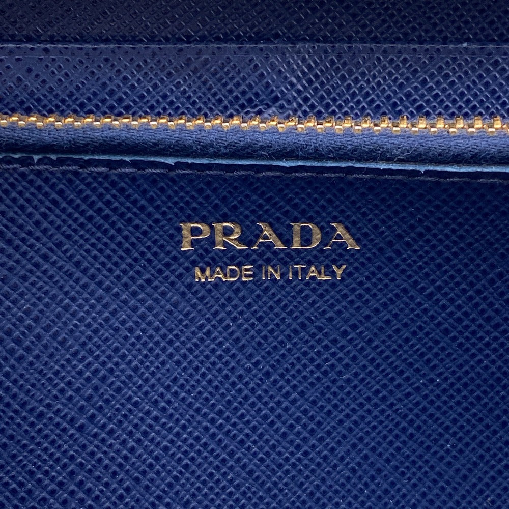 PRADA Long Wallet Purse 1ML183 leather blue Saffiano triangular plate