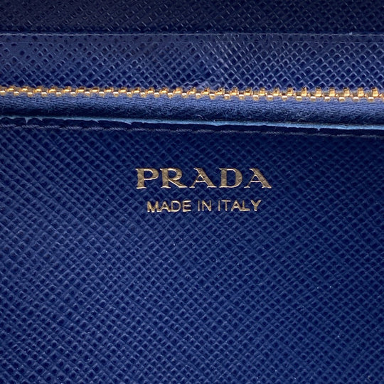 PRADA Long Wallet Purse 1ML183 leather blue Saffiano triangular plate