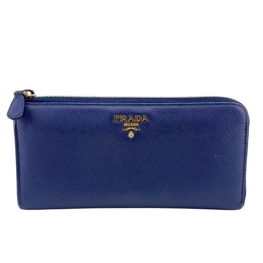 PRADA Long Wallet Purse 1ML183 leather blue Saffiano triangular plate