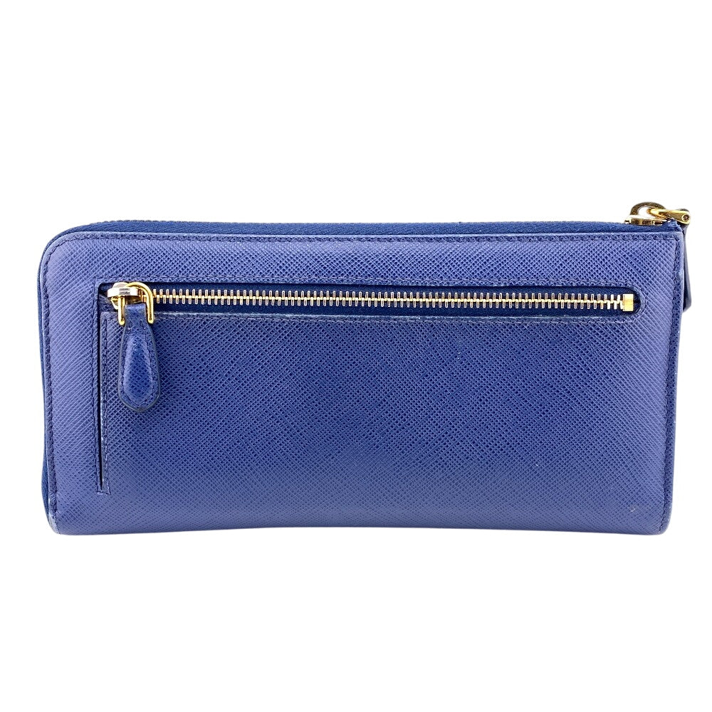 PRADA Long Wallet Purse 1ML183 leather blue Saffiano triangular plate