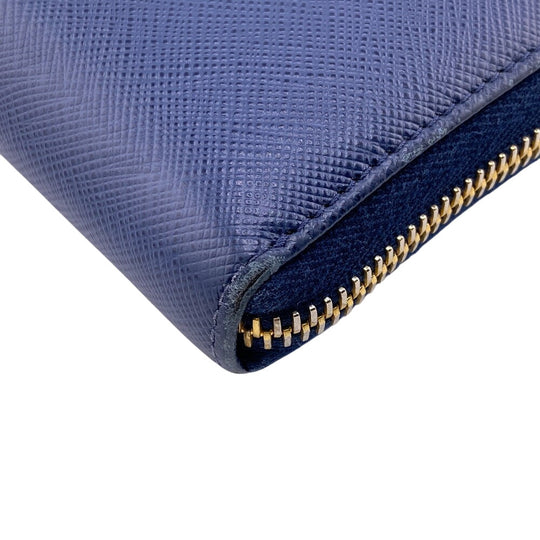 PRADA Long Wallet Purse 1ML183 leather blue Saffiano triangular plate