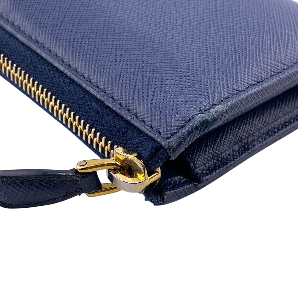 PRADA Long Wallet Purse 1ML183 leather blue Saffiano triangular plate