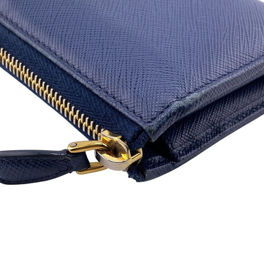 PRADA Long Wallet Purse 1ML183 leather blue Saffiano triangular plate