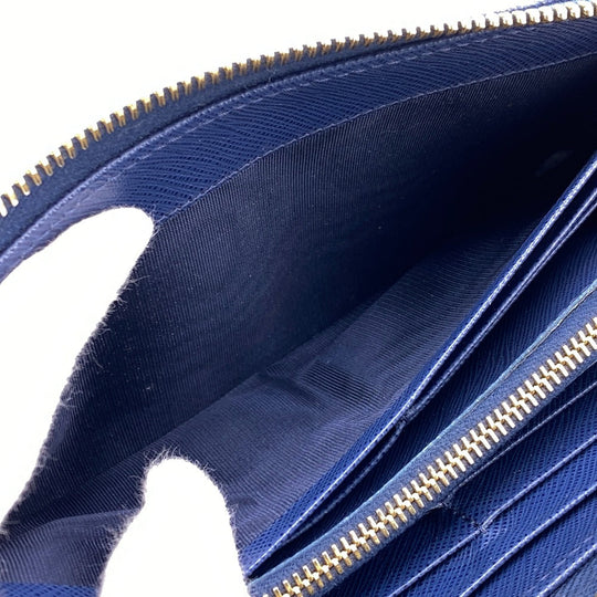 PRADA Long Wallet Purse 1ML183 leather blue Saffiano triangular plate